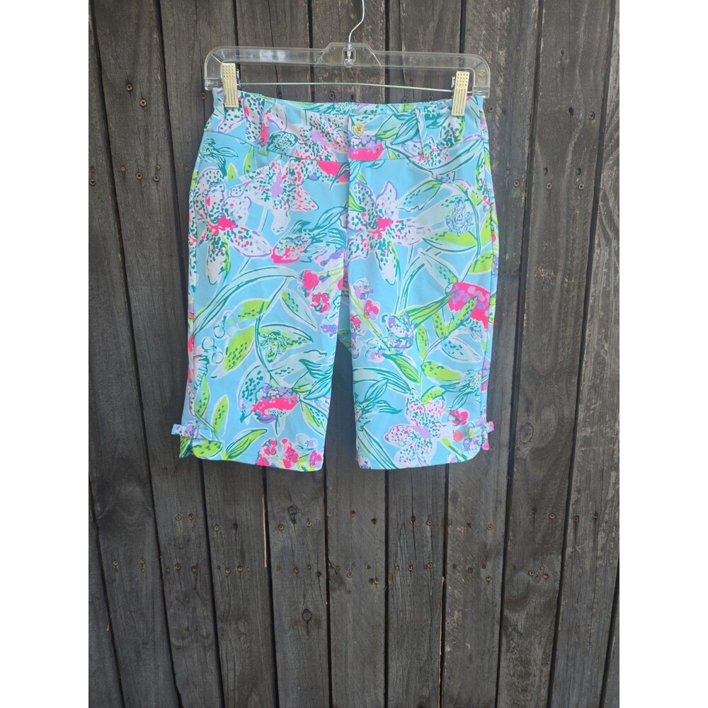 Lilly Pulitzer Blue and Pink Floral Multicolored Bright Patterned Bermuda Shorts